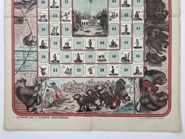 oud bordspel Het Apenspel +-1890, Ophalen of Verzenden, Gebruikt