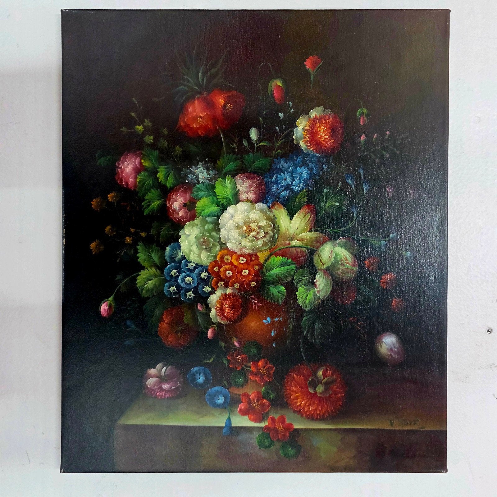 Olieverfschilderij Bloemenstilleven op houten frame 50x60cm, Antiek en Kunst, Ophalen of Verzenden