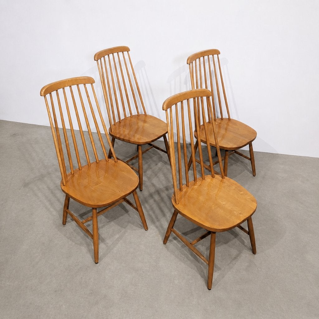 4 Vintage Scandinavische houten stoelen, Ophalen, Gebruikt, Bruin, Hout