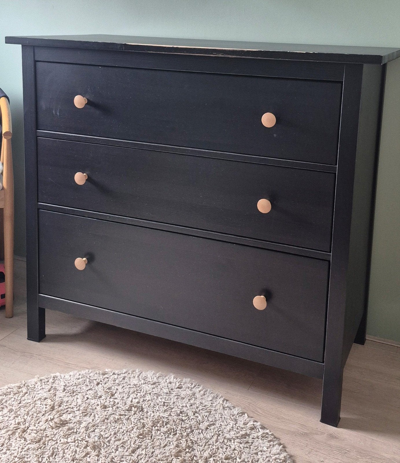 Ikea commode/ladekast, 3 lades, zwart + aankleedkussen, Ophalen, Gebruikt, 50 tot 70 cm, 75 tot 100 cm