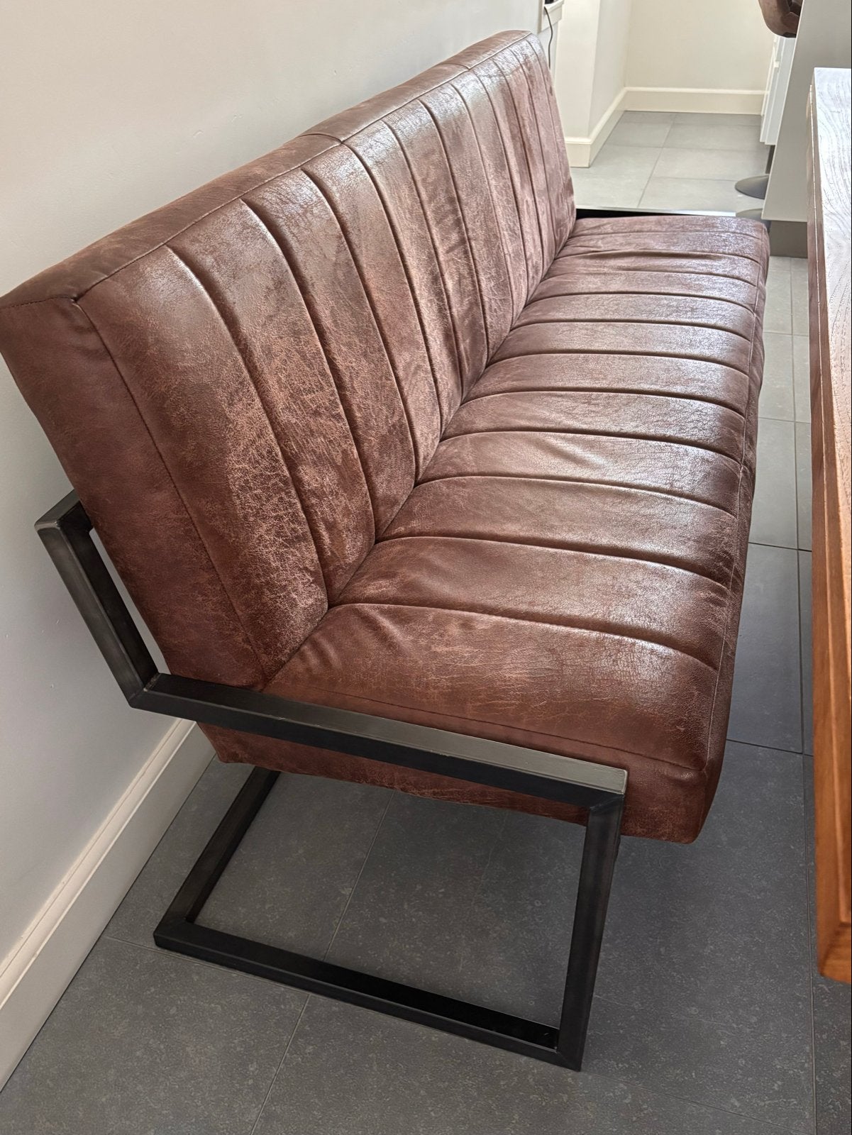 Leren eetkamerbank / eetbank - 180 cm, Ophalen, Gebruikt, Leer, Industrieel