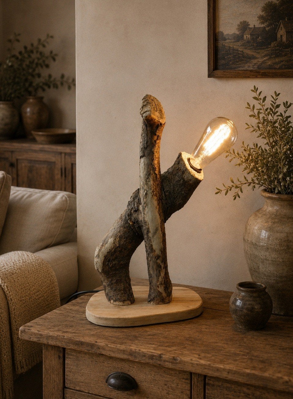 Landelijk boomstronk lampje, 45 cm, Nieuw, Landelijk, Handgemaakt