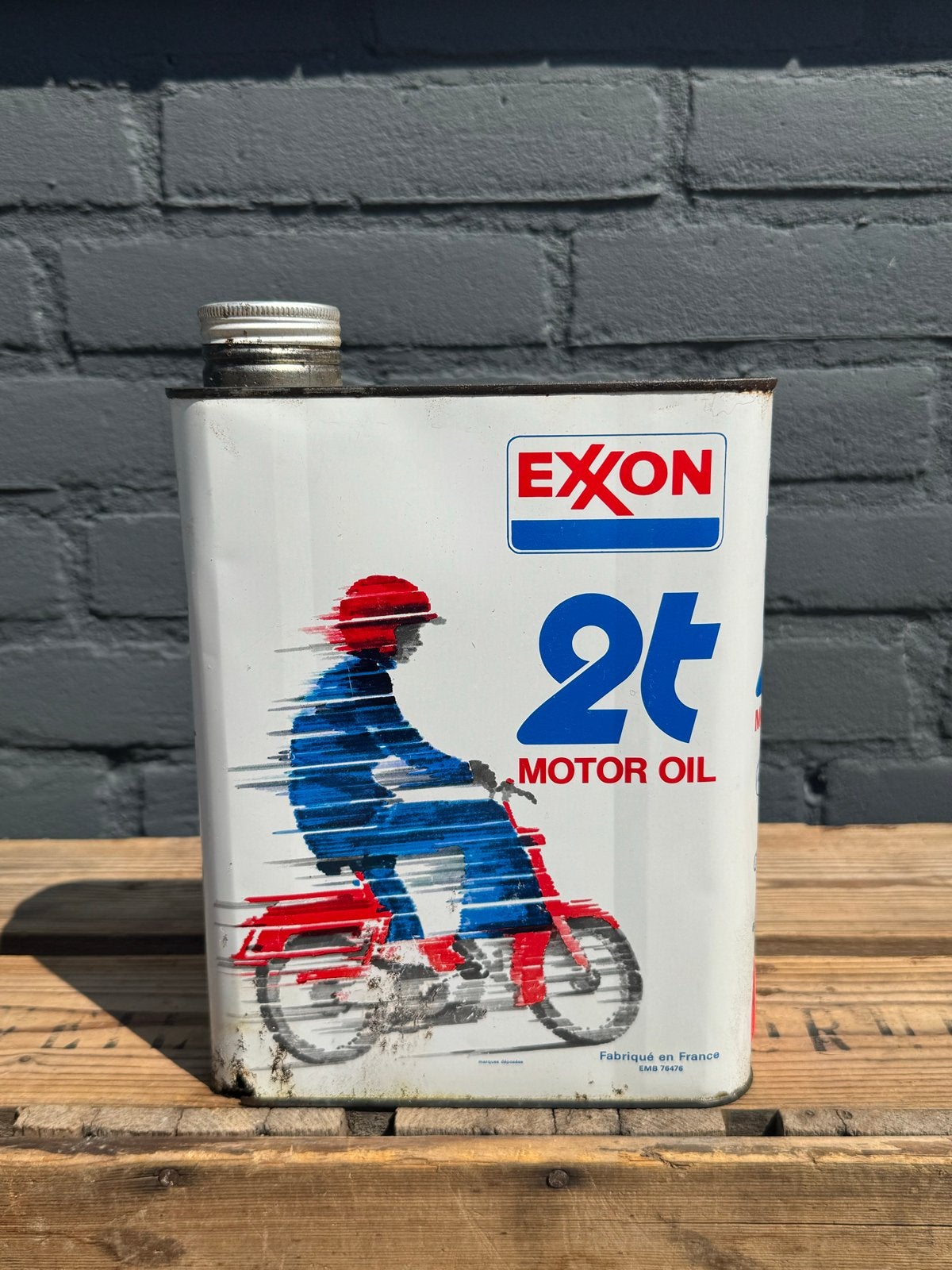 Vintage Exxon 2t Motorolie Blik - Decoratief Item, Ophalen of Verzenden