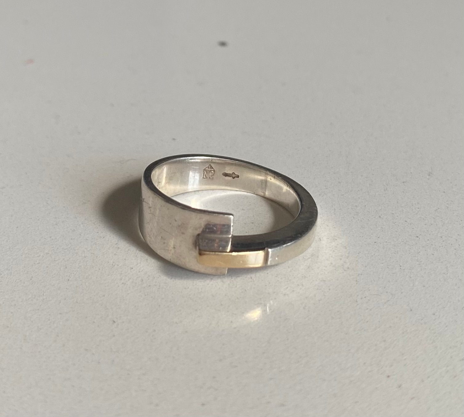 NOL Handgemaakte Edelsmid Ring - Zilver met Goud, Ophalen of Verzenden, Kleiner dan 17, Dame of Heer, Zilver