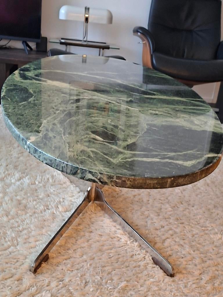 Vintage marmer koffietafel Florence Knoll 1980s retrodesign, Ophalen, Ovaal, 50 tot 100 cm, Minder dan 50 cm