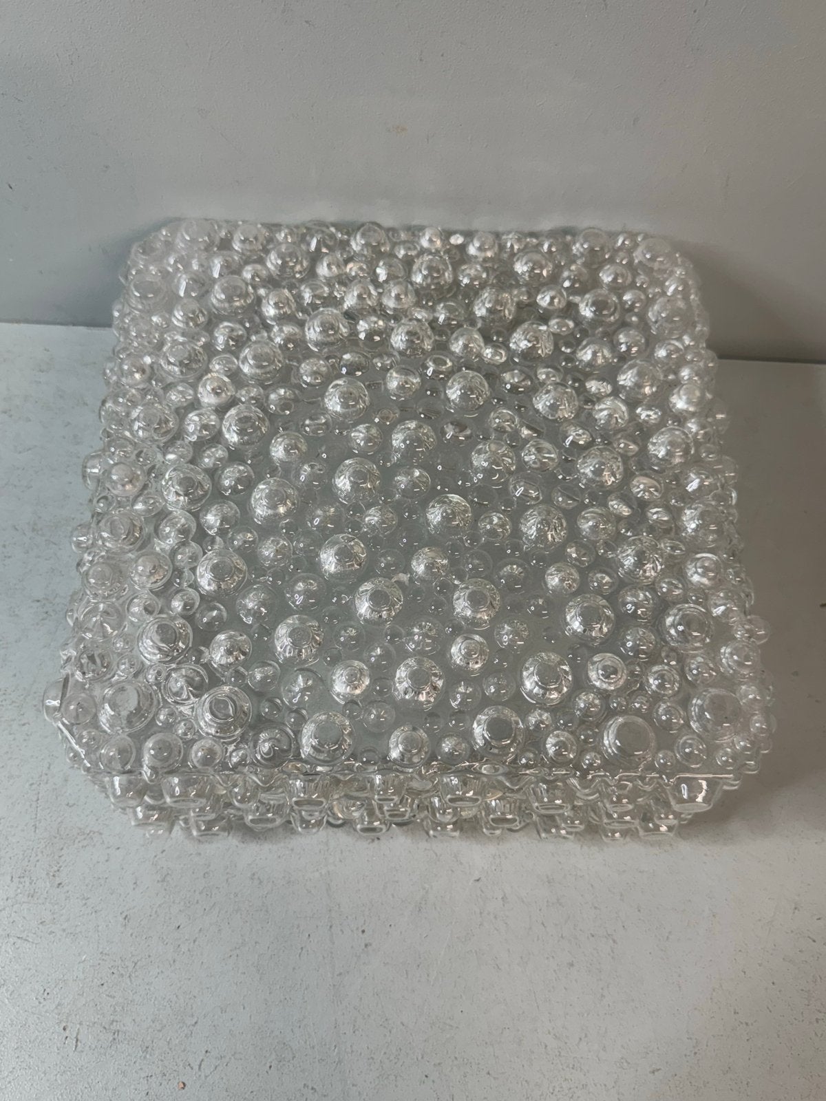 Vintage Gebubbelde Glazen Plafondlampenkap, Gebruikt, Wit, Vierkant, ?