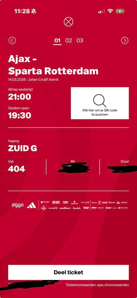 3 tickets Ajax vs Sparta Naast ELKAAR, Tickets en Kaartjes, Twee personen