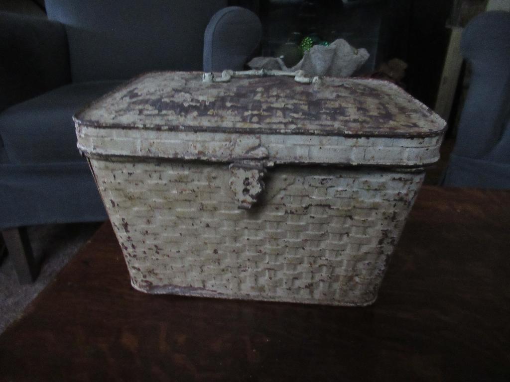 antiek BAKKERSBLIK decor GEVLOCHTEN MAND, blik bakker, Ophalen, Gebruikt, Koek(jes), Overige merken