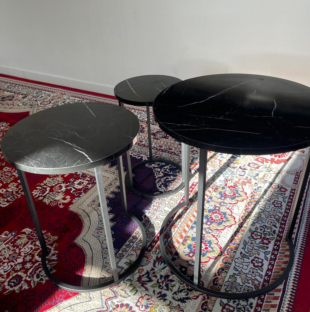 Marbel coffee table set, 50 tot 100 cm, Rond, Ophalen of Verzenden, Zo goed als nieuw