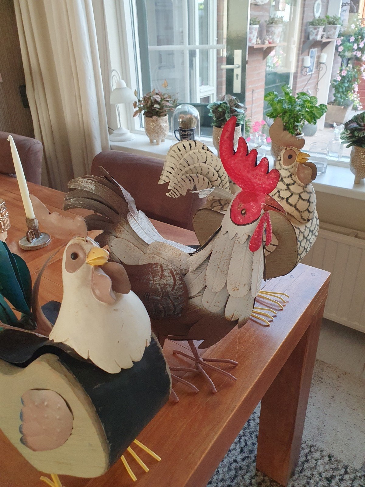 Set van 3 decoratieve kippen/hanen, Huis en Inrichting, Woonaccessoires | Overige, Ophalen, Gebruikt, Meerkleurig, Landelijk