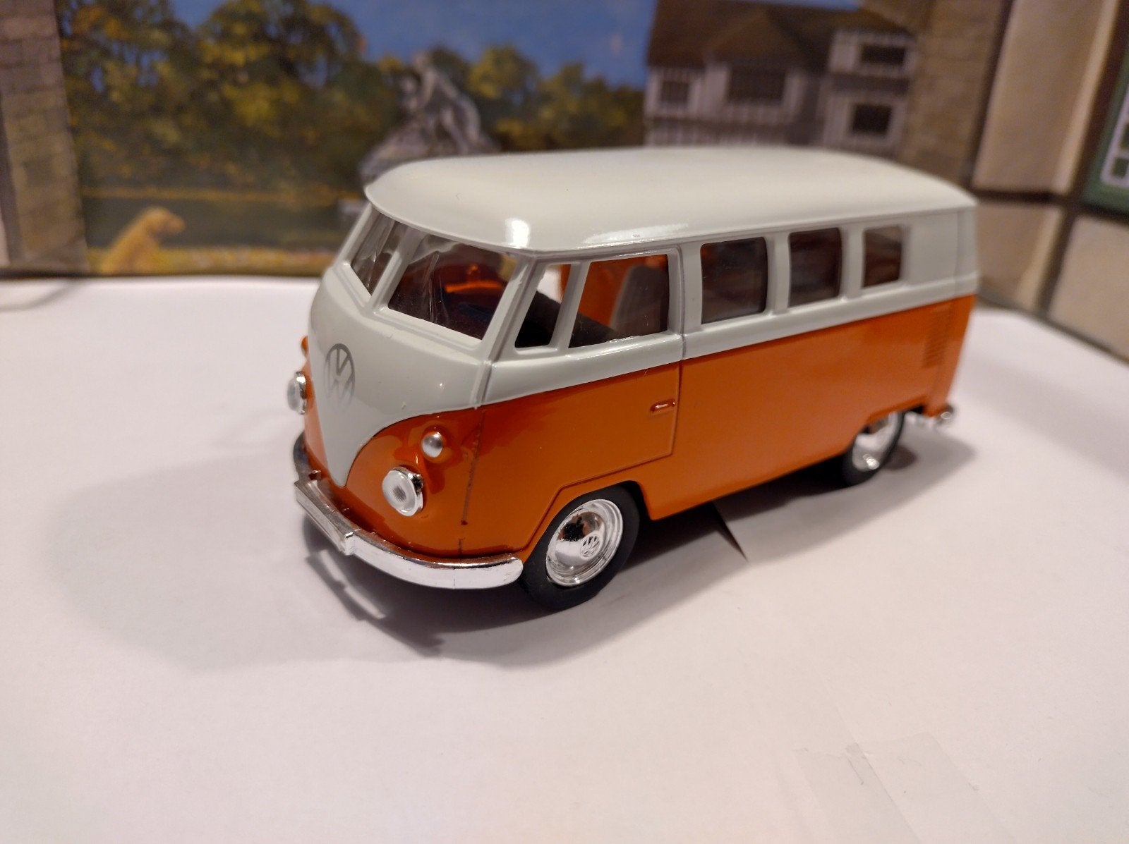 VW T1 Bus Oranje welly met terugtrekfunctie, Ophalen of Verzenden