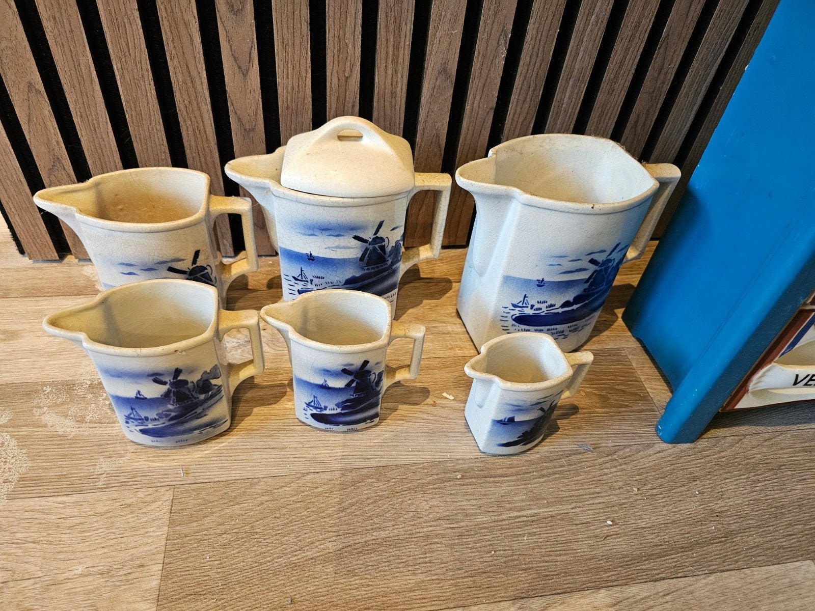 Delfts blauw set – melkkannen & suikerpot | Hollandse molens, Antiek en Kunst, Ophalen