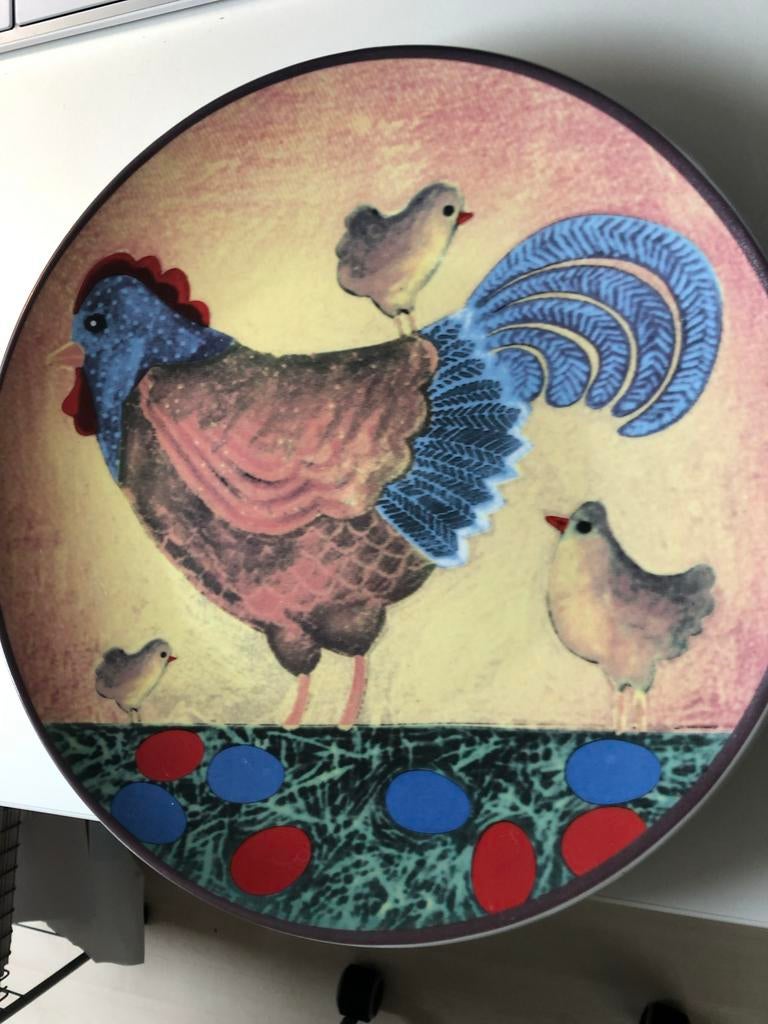 Wandborden met kip en kuikens 32 cm, Antiek en Kunst, Ophalen