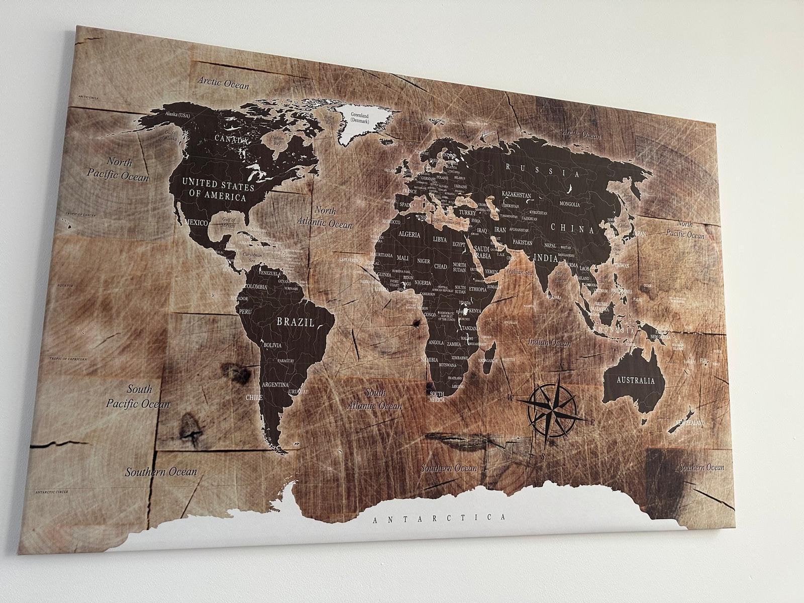 Wereldkaart Canvas Print 120x80cm, Ophalen, 100 tot 125 cm, 75 – 100, Print