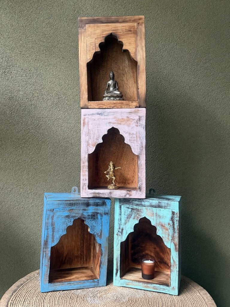 Altaar oosters wandplank boeddha kastje display Bali hout, Verburgt Vintage, Hout, Meerkleurig, Ophalen of Verzenden