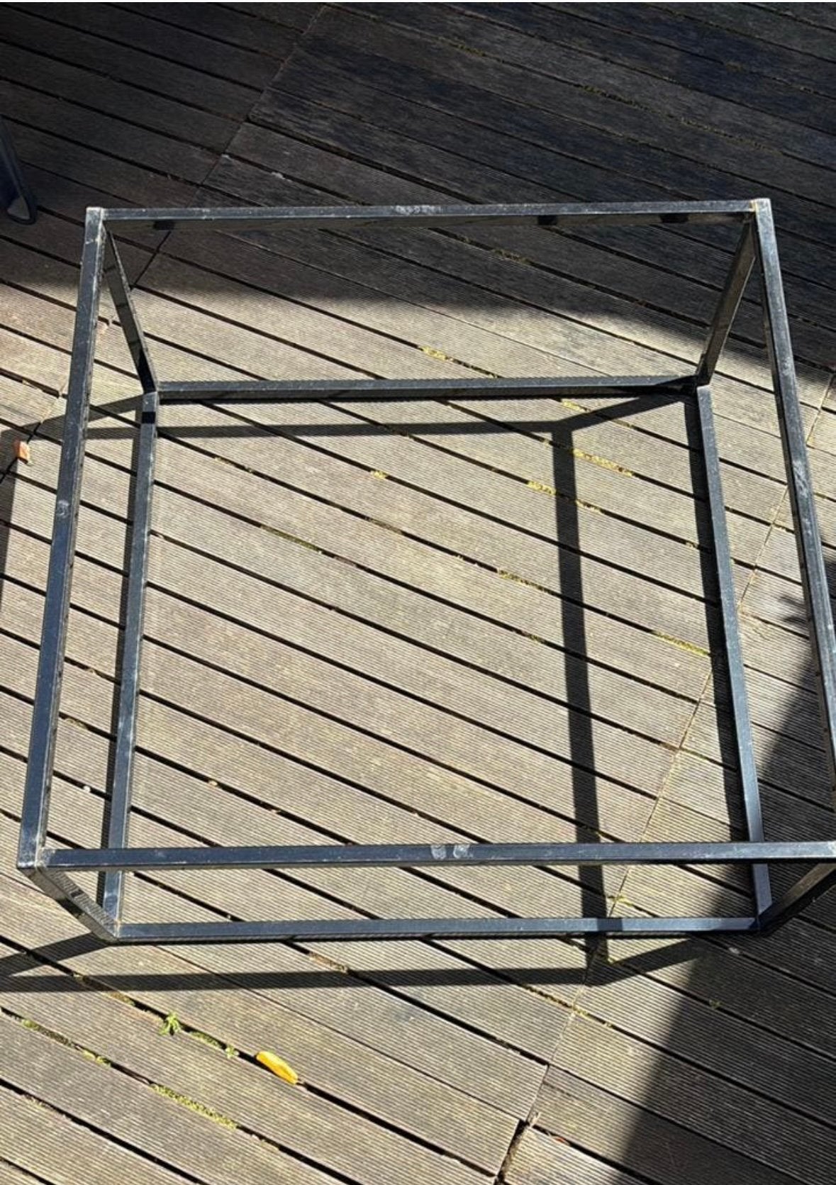 Metalen salontafel frame en bijzettafel, Ophalen, Gebruikt, 50 tot 100 cm, Glas