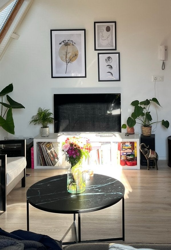Marmerlook salontafel 80cm, Huis en Inrichting, Tafels | Salontafels, Ophalen, Rond, 50 tot 100 cm, Zo goed als nieuw
