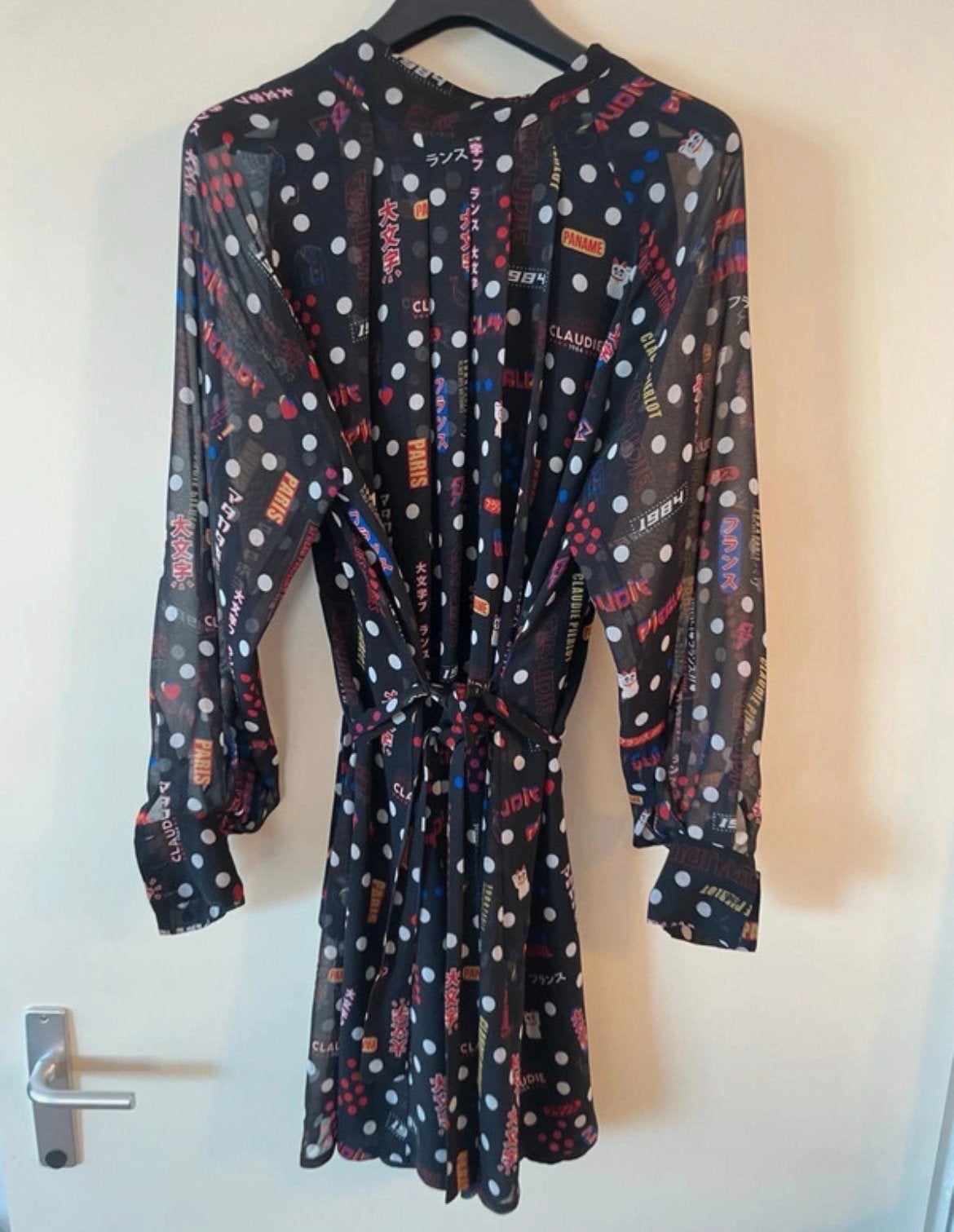 Claudie Pierlot jurk met print en stippen, maat 38, Maat 38/40 (M), Zwart, Ophalen of Verzenden, Zo goed als nieuw
