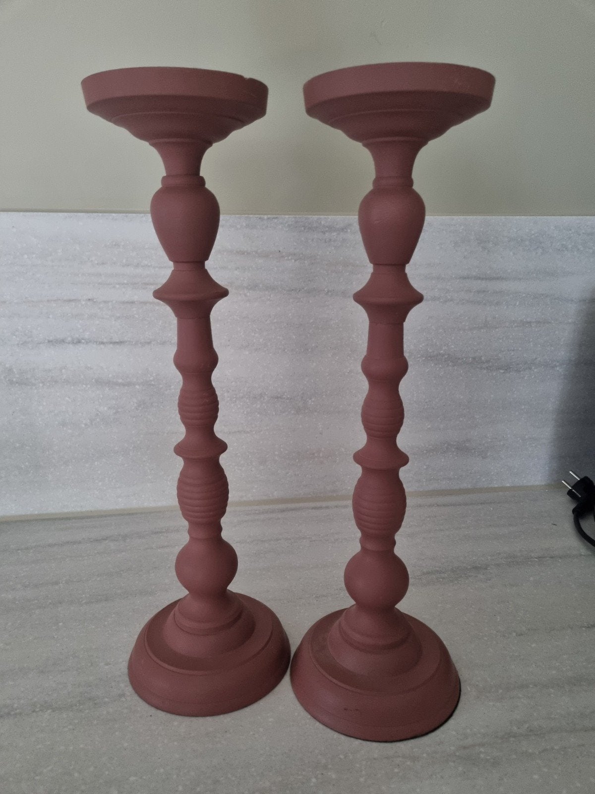 2 mooie oud roze kandelaars, Overige merken, Ophalen of Verzenden, Metaal, Kandelaar