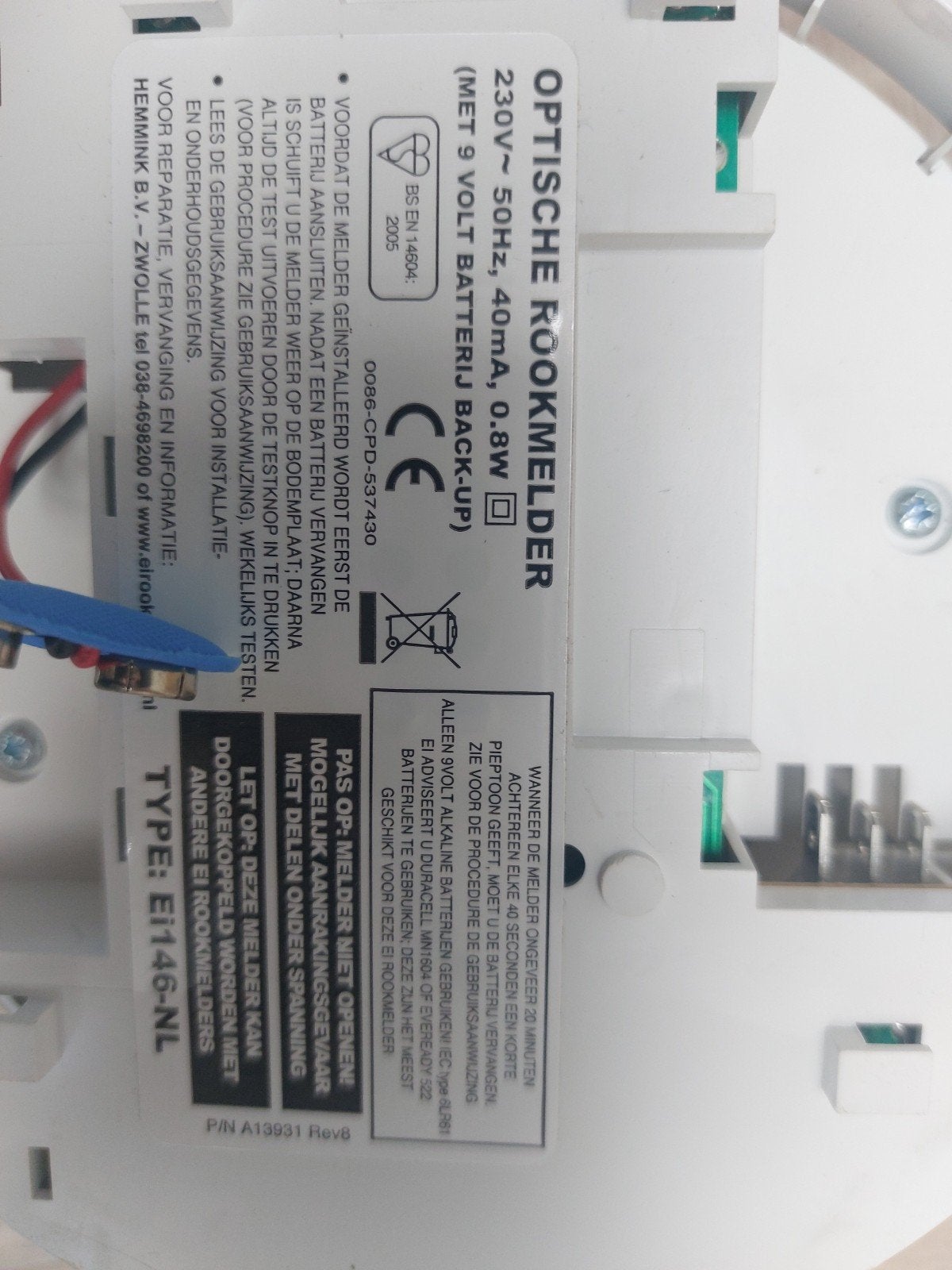 Rookmelder EI146-NL - Optische rookmelder 230V, Ophalen of Verzenden, Detector, Sensor of Melder, Rook