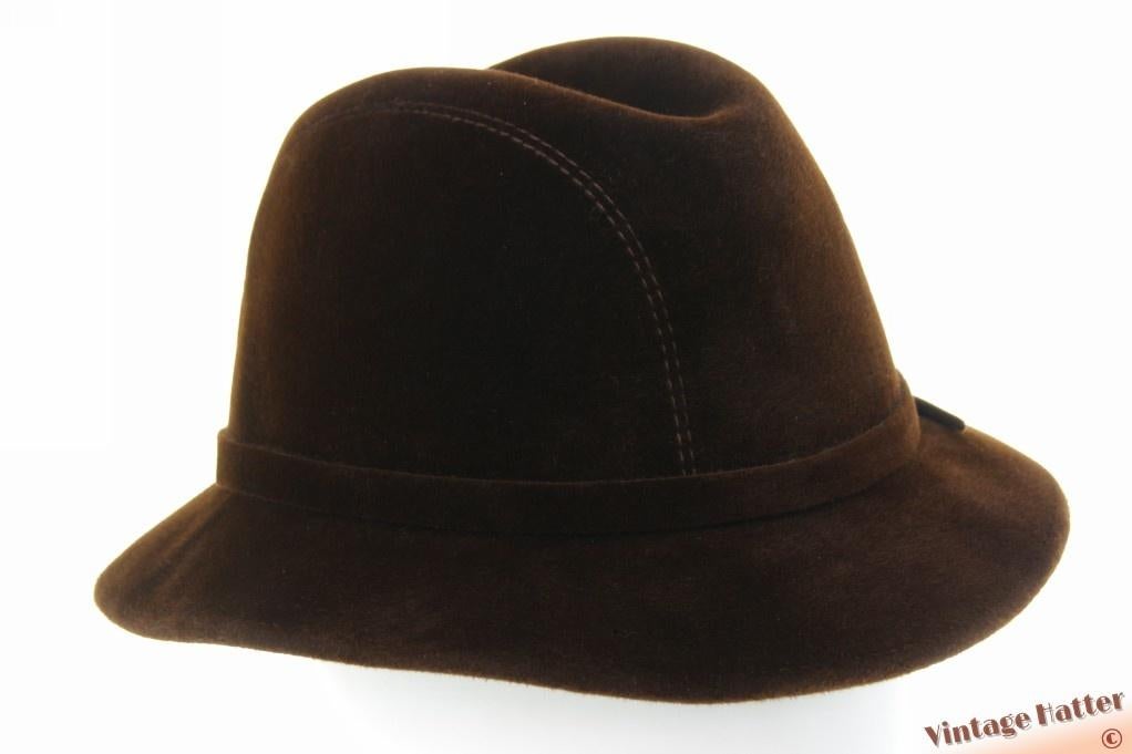 Vintage Dameshoed Mayser donker bruin velour 56,5, 56 of 57 cm (M, 7 of 7⅛ inch), Mayser, Hoed, Ophalen of Verzenden