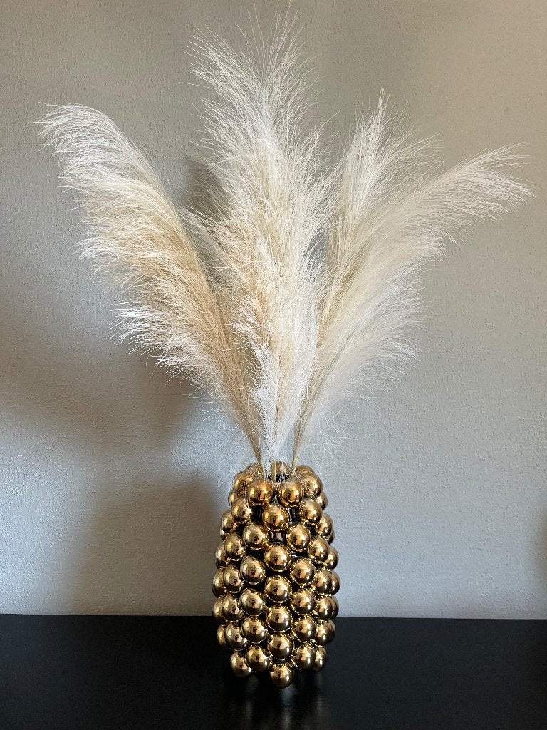 Light & Living bollen vaas goud incl. 4 pluimen kunstbloemen, Ophalen of Verzenden, Nieuw, Goud