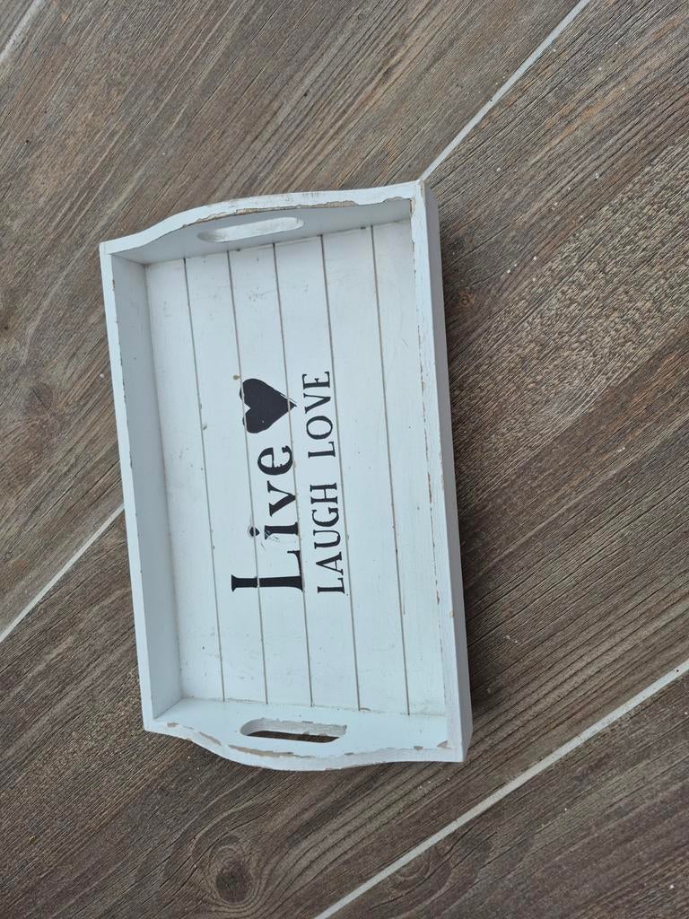 Wit dienblad met tekst 'Live Laugh Love', Ophalen of Verzenden, Rechthoekig, Hout
