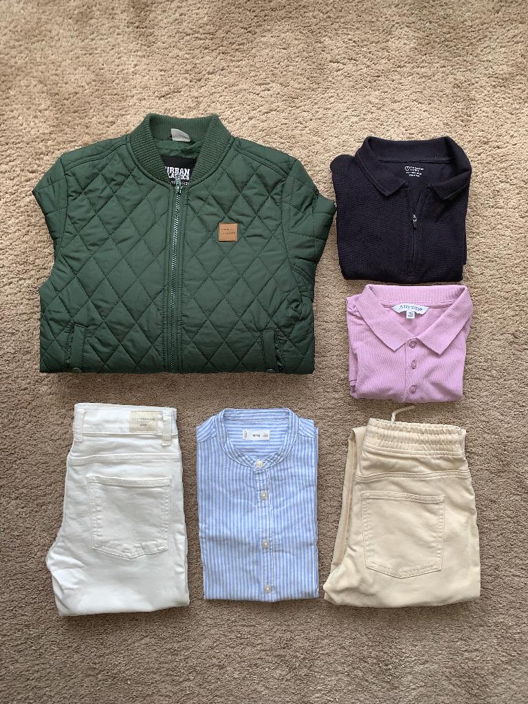Partij Mango broek, jas, overhemd poloshirts146/152, Mango, Ophalen of Verzenden, Zo goed als nieuw, Setje