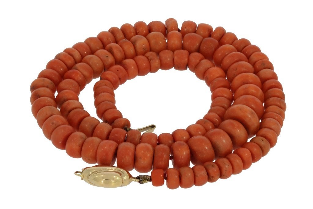 Bloedkoraal kaasjes zeer fraaie ketting 14k slot goud antiek, Ophalen of Verzenden, Goud, Ketting, Met edelsteen