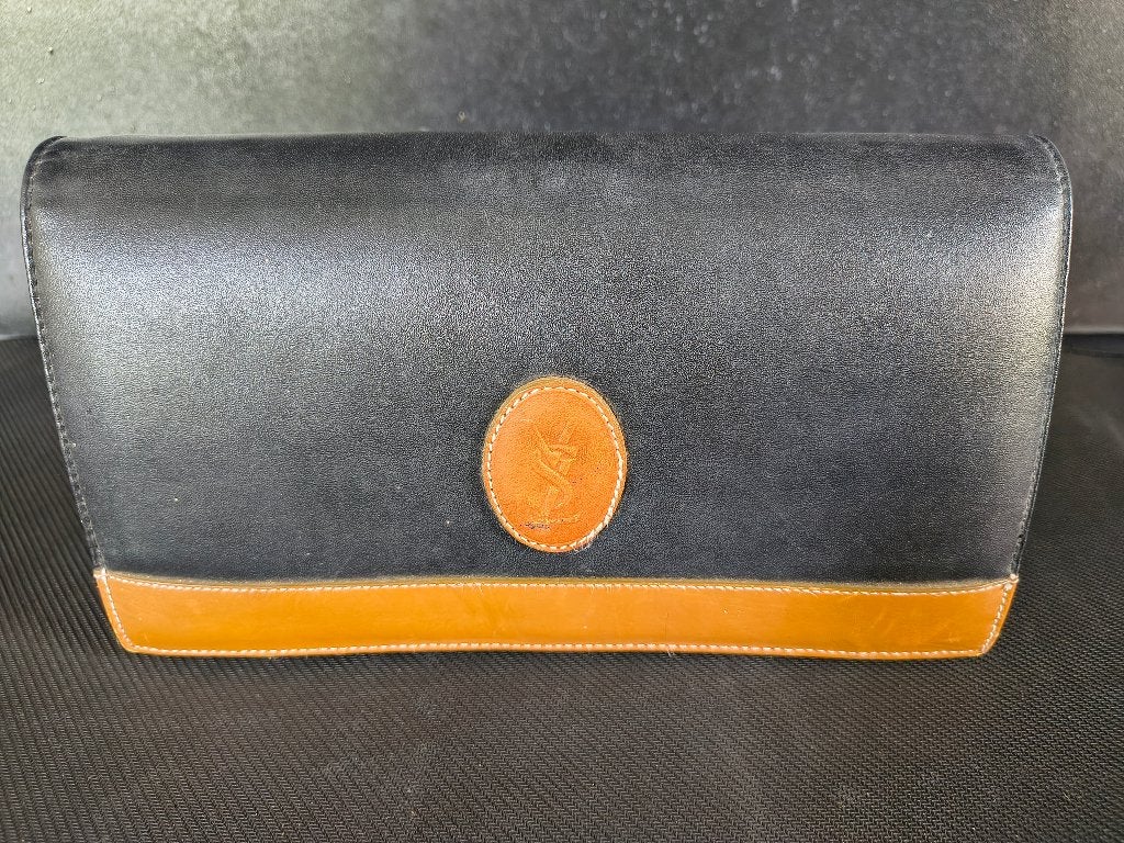 Vintage Zwarte Avondtas met Bruine Details, Sieraden, Tassen en Uiterlijk, Ophalen of Verzenden, Gebruikt, Zwart, Avondtasje