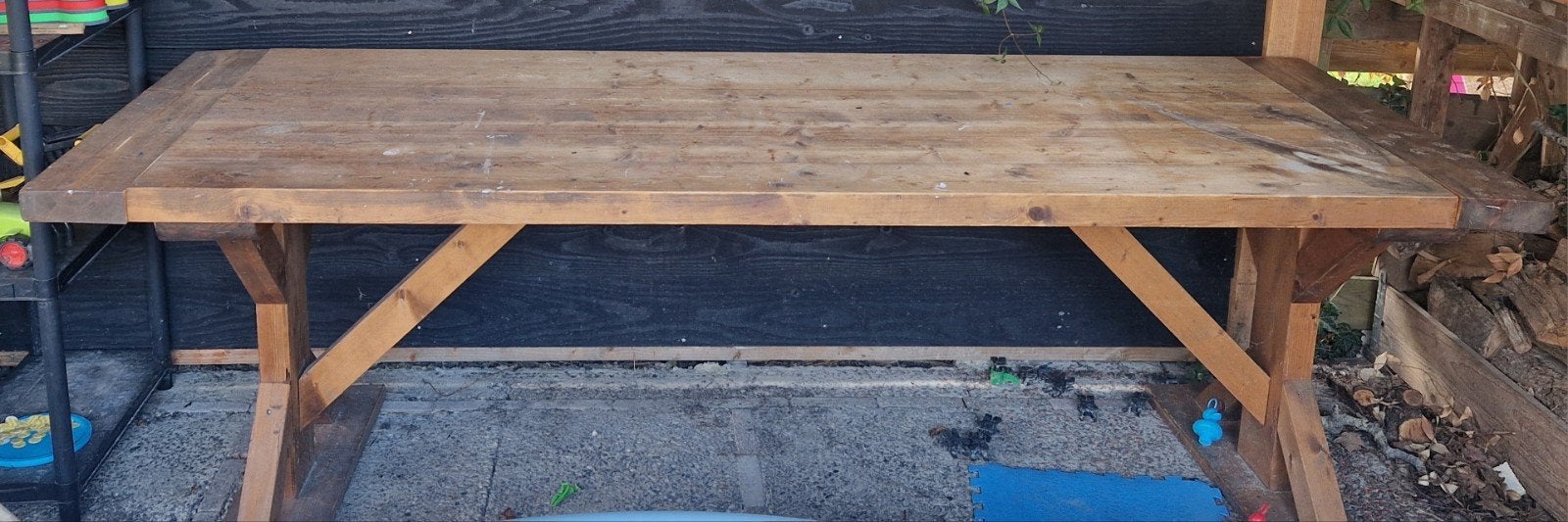 Robuuste houten eettafel - 240x92x80 cm, Ophalen, Gebruikt, 200 cm of meer, 50 tot 100 cm