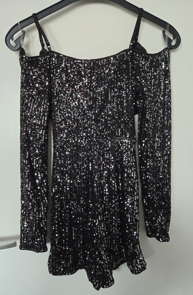 Mooi Zwart Glitter broekpakje mt S, Carnaval, Nieuw, Ophalen of Verzenden, Kleding