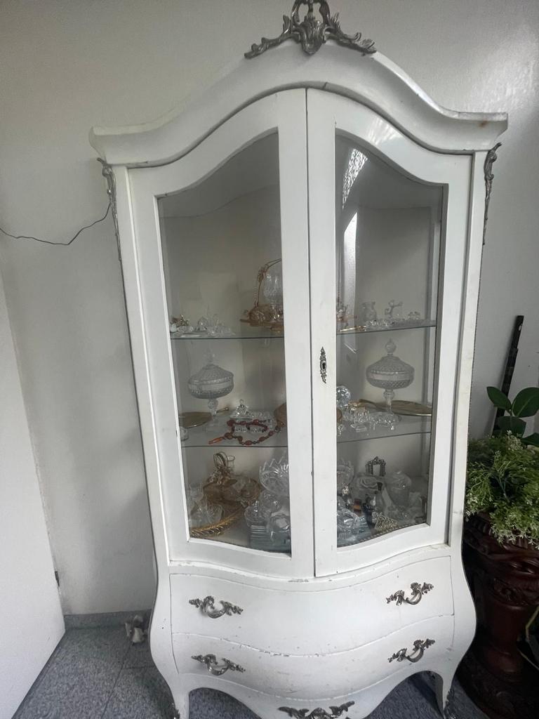 Antieke witte vitrinekast, Ophalen of Verzenden