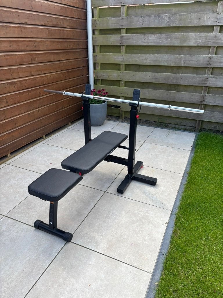 Bankdrukset met Gewichten, Sport en Fitness, Ophalen, Krachtstation, Zo goed als nieuw, Metaal