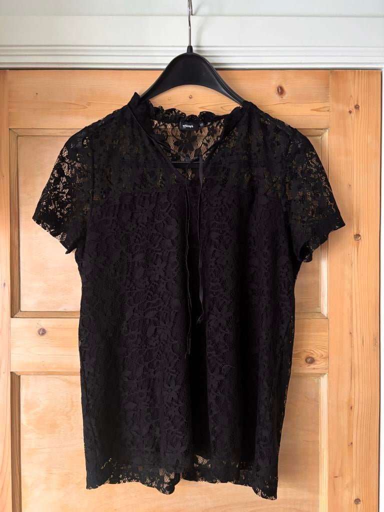 Zwart kanten shirt van Whekamp, maat XL, nieuwstaat, Zwart, Maat 46/48 (XL) of groter, Ophalen of Verzenden, Zo goed als nieuw