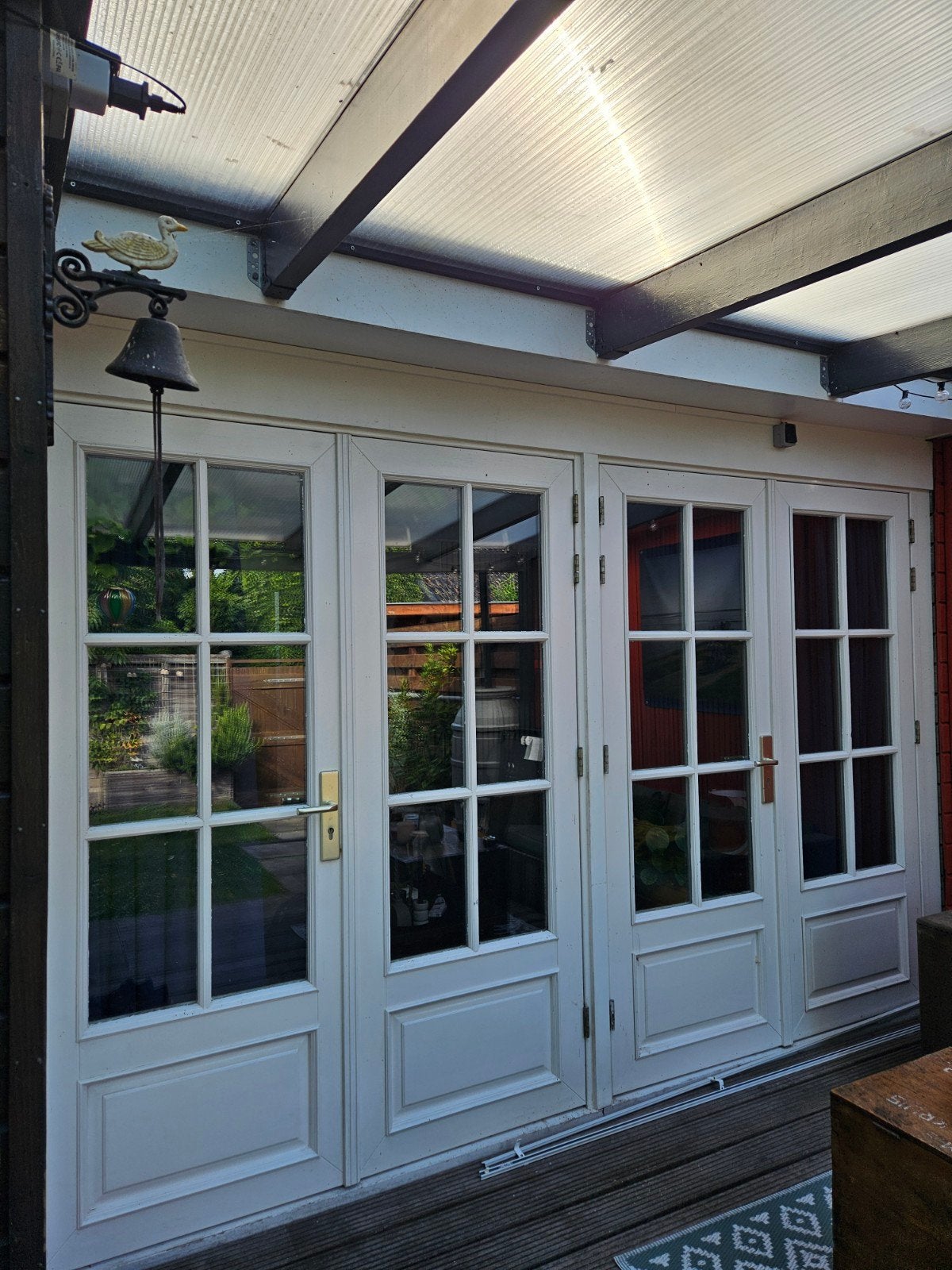 2 sets openslaande tuindeuren en achterdeur van hout, Gebruikt, Buitendeur, 200 tot 215 cm, Glas