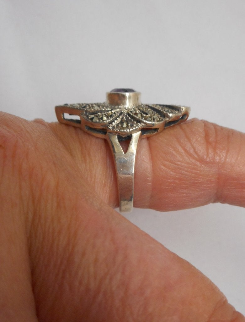 Zilveren prachtige vintage ring met stenen maat 16.75 nr.357, Verzenden, Dame, Zilver, Zilver