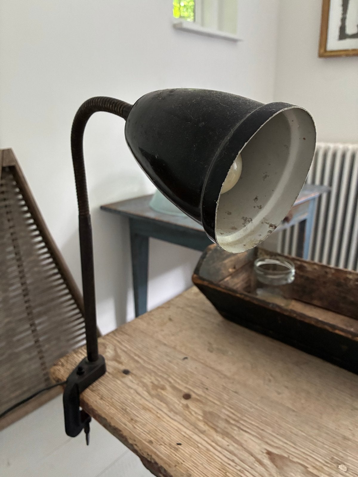 Antieke industriele fabriekslamp zwart metaal, Antiek en Kunst, Ophalen