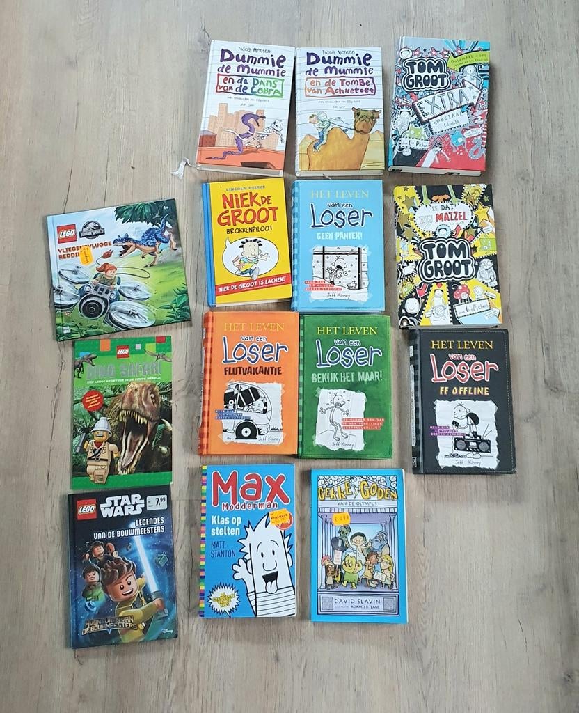 14 Kinderboeken: Dummie, Tom Groot, Het Leven van een Loser, Ophalen of Verzenden, Gelezen, Diverse auteurs (o.a. Tosca Menten, Jeff Kinney, Lincoln Peirce)