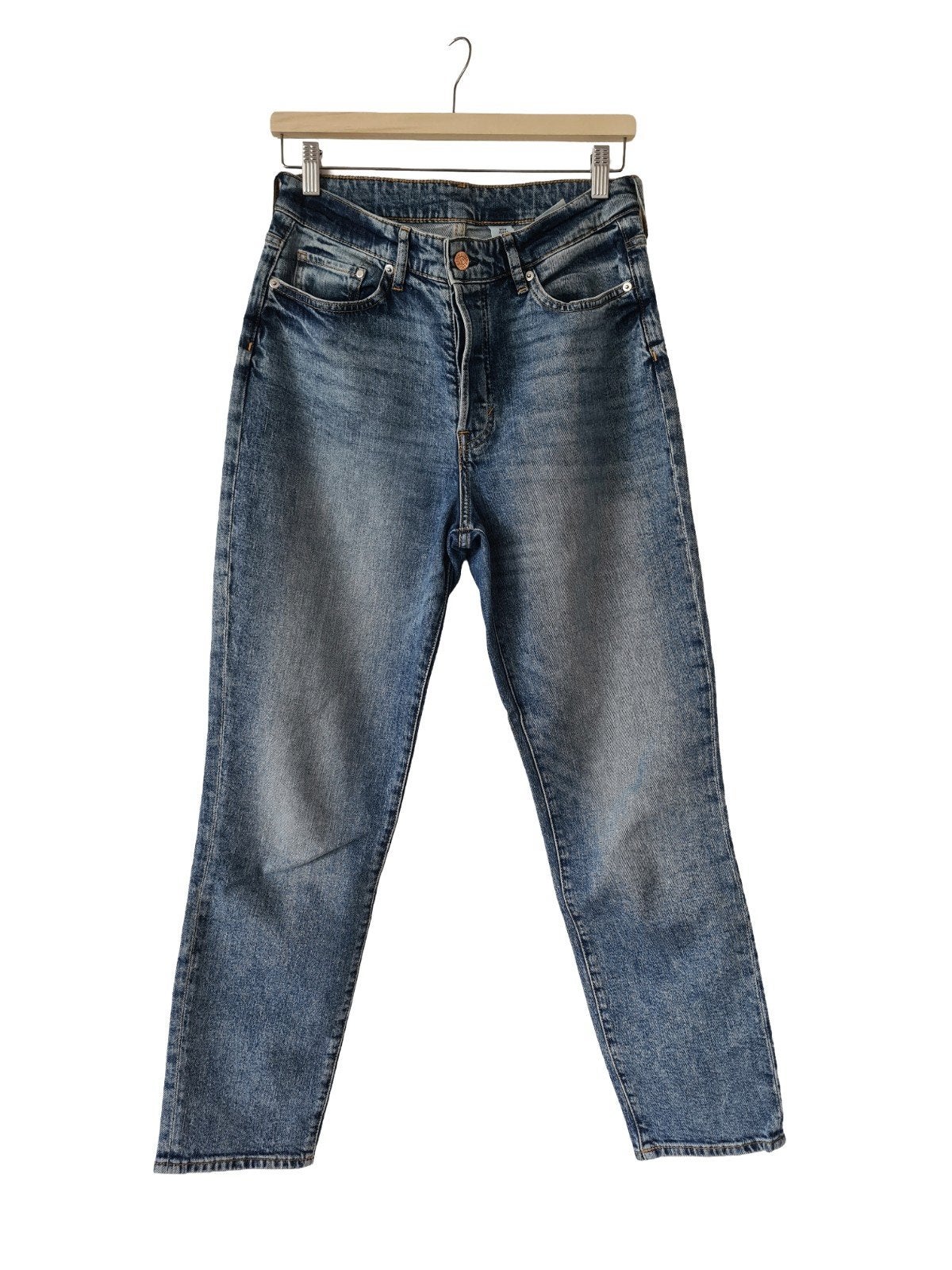 Katoenen blauwe mom jeans van H&M maat M, Verzenden, Zo goed als nieuw, Blauw, W30 - W32 (confectie 38/40)