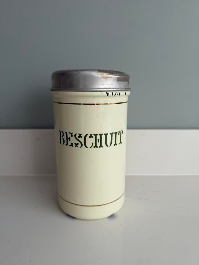 Crème emaille beschuitbus, Ophalen of Verzenden