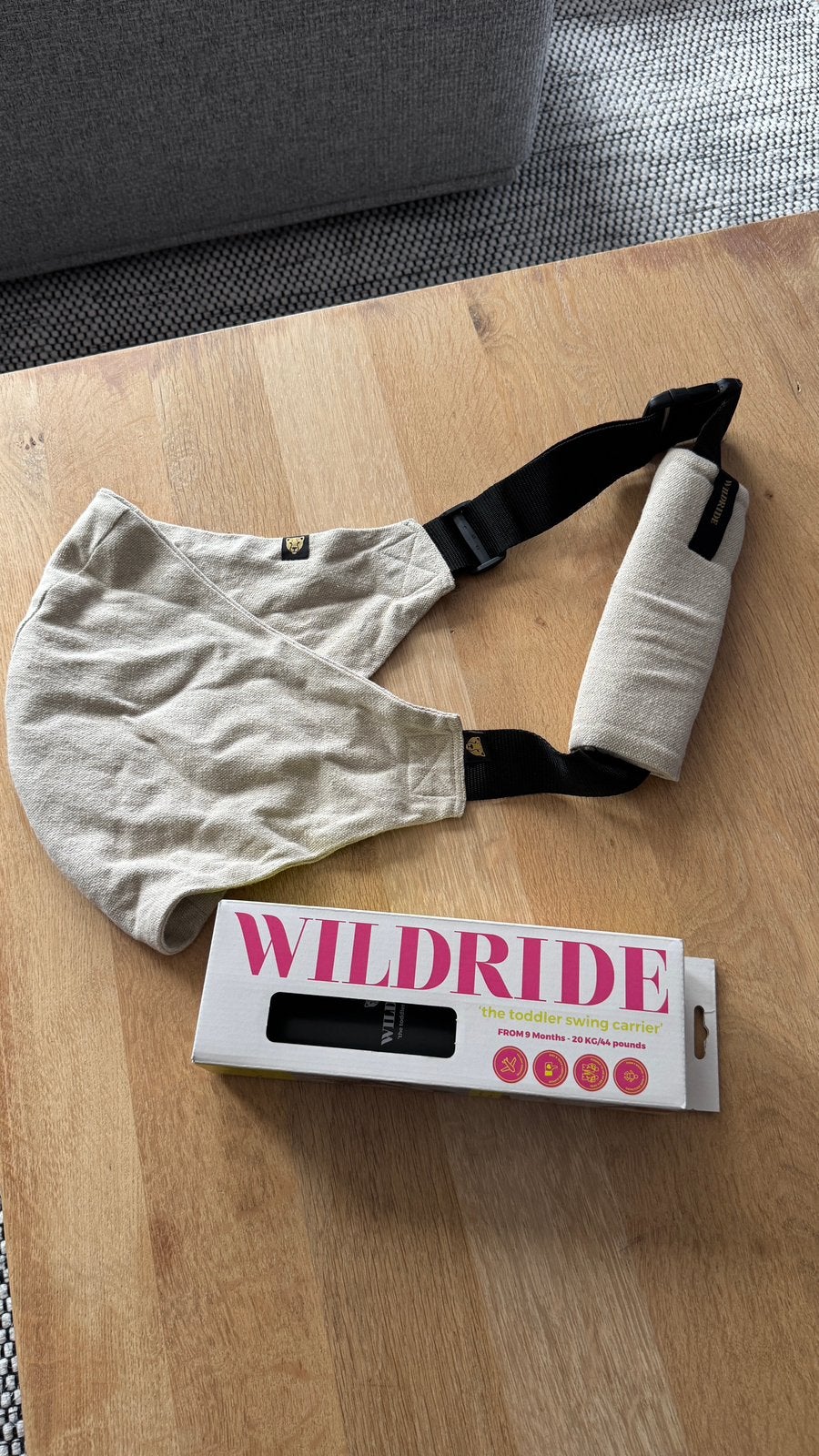Wildride kinderdrager / draagzak Linnen Zand – ZGAN, Overige merken, Ophalen of Verzenden, Zo goed als nieuw, Rug