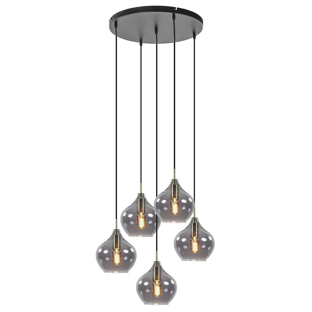 Trendhopper Hanglamp Rolf 5-lichts rond smoke, Ophalen, Luxe, Retro, Klassiek, Strak klassiek, Japandi, Hotel Chic, Zo goed als nieuw