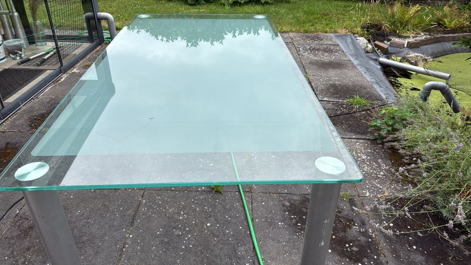 Mooie aparte glazen tafel, Ophalen, Zo goed als nieuw, Rechthoekig, 50 tot 100 cm