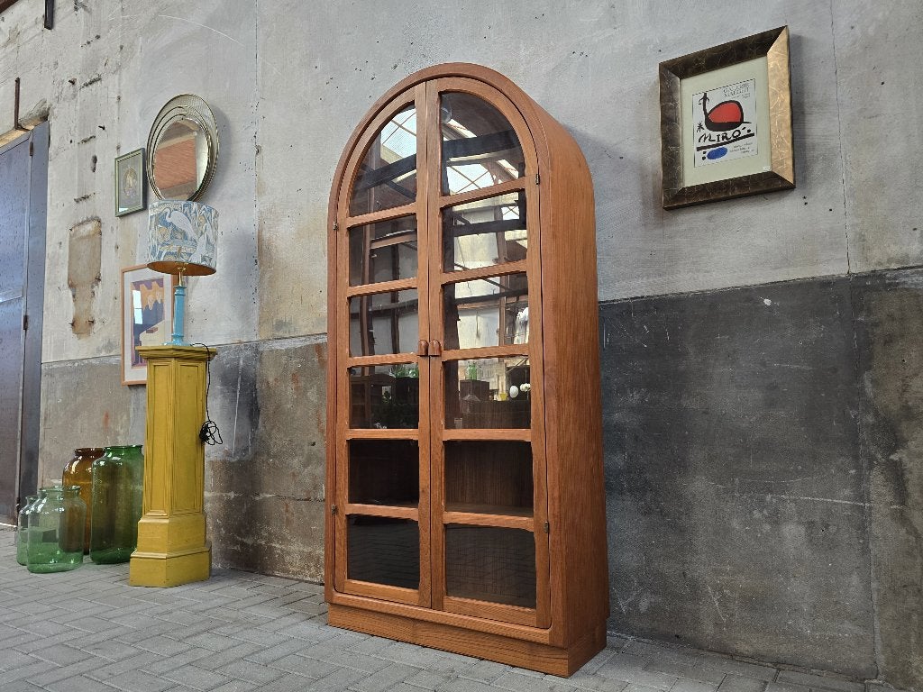 Deens Design Vitrinekast Teak Vintage Jaren 80 Vitrine Kast, Grenenhout, Vintage Mid Century Deens Design Jaren 80, 150 tot 200 cm