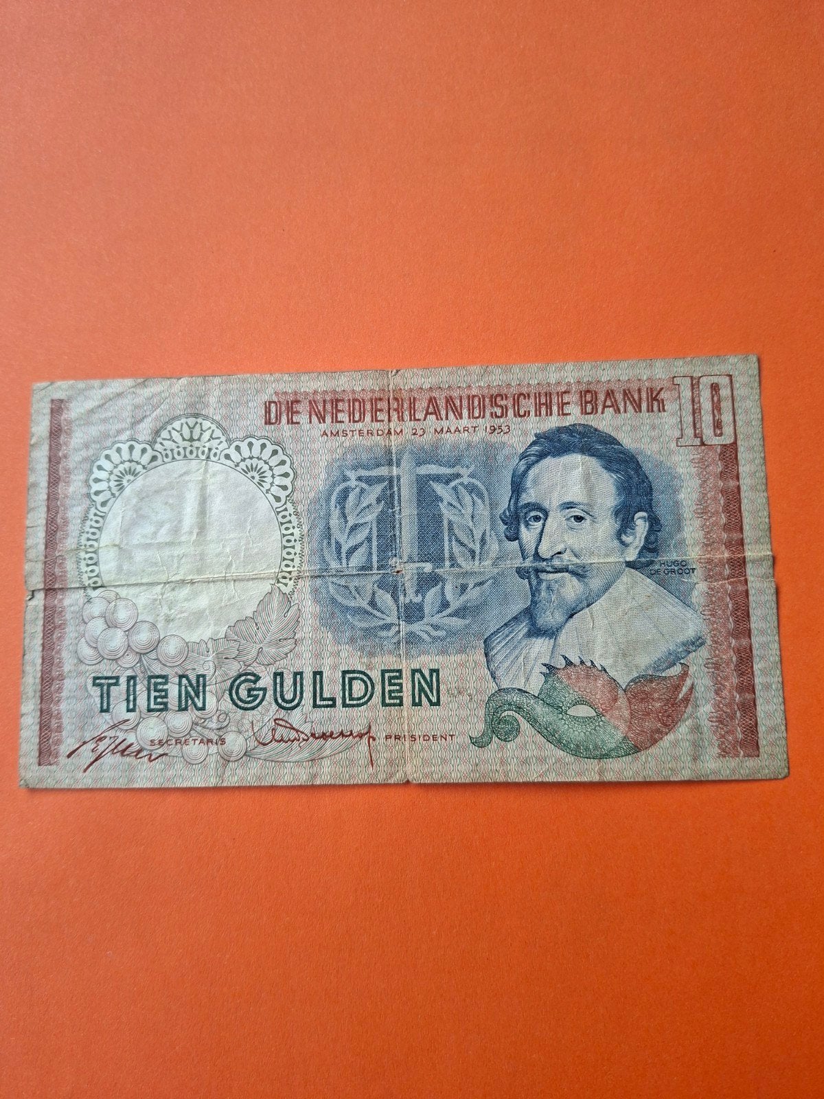 10 gulden Hugo de Groot uit 1953 in ZF, Postzegels en Munten, Bankbiljetten | Nederland, Ophalen of Verzenden, 10 gulden, Los biljet
