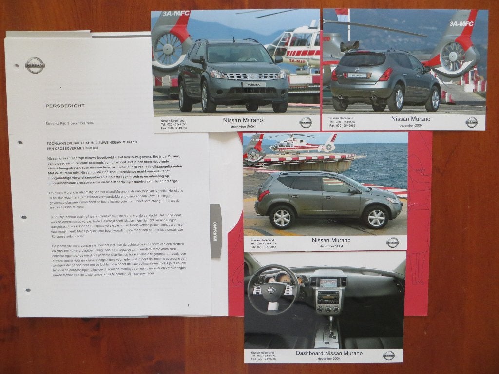 Nissan Murano persmap (dec. 2004) o.a. 4 persfoto’s, Ophalen of Verzenden, Nieuw, Nissan