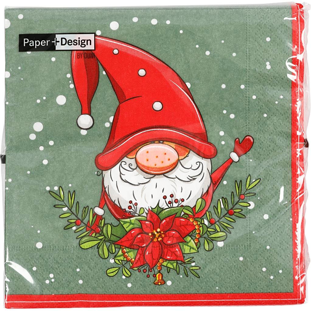 Servet Kerst gnoom (Kerstkabouter) 33 x 33 cm, ., Overige typen, Nieuw, Ophalen of Verzenden