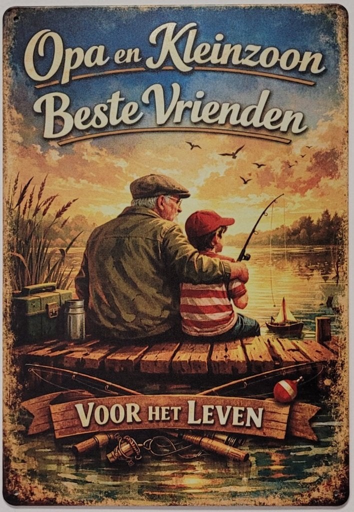 Opa en Kleinzoon beste vrienden reclamebord van metaal deco, Info@deconoord.nl, Deco Noord, Nieuw, Ophalen of Verzenden