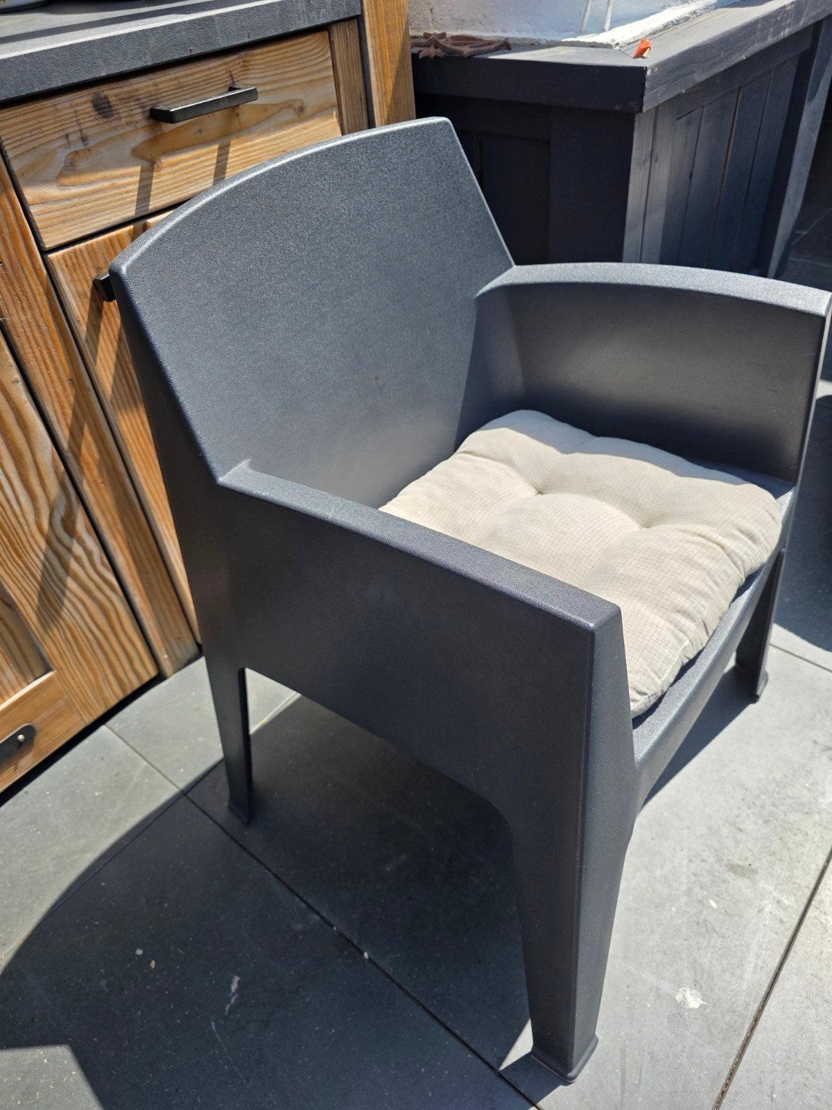 Shaf Antraciet Tuinstoelen - Stapelbaar en Comfortabel, Ophalen, Gebruikt, Kunststof, Stapelbaar
